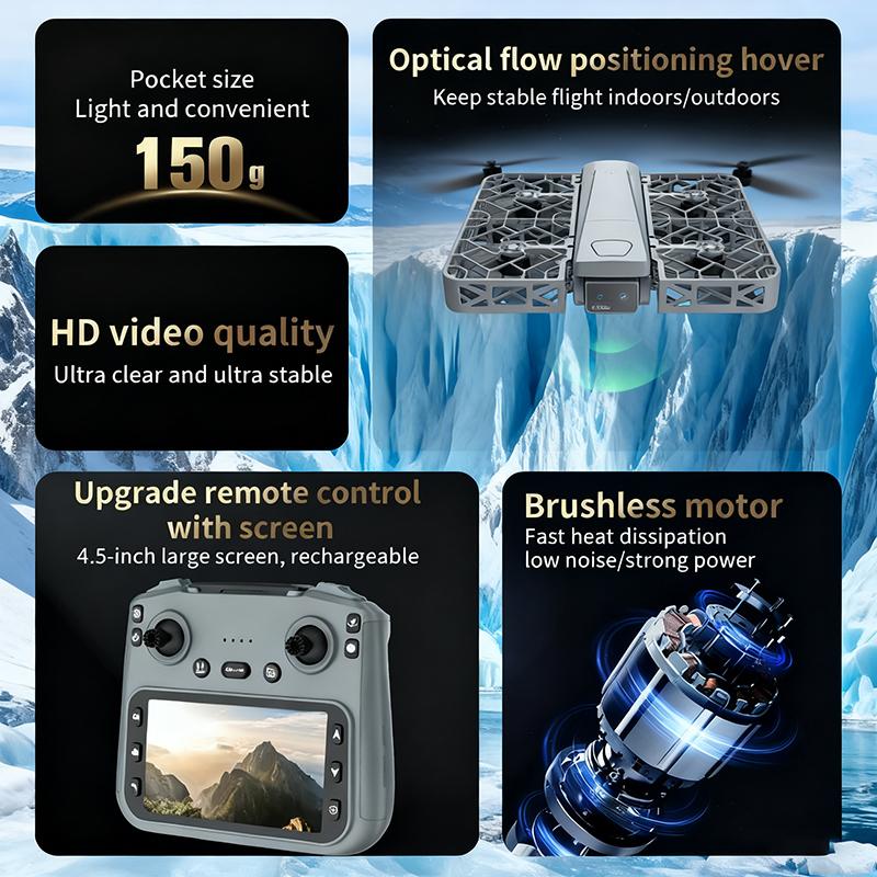 2026 NEW MIni S161 MAX Drone 4K HD Professinal Dual Camera 4.5-inch Screen UAV 5G WIFI with Screen Brushless Motor Quadcopter Drone Toy