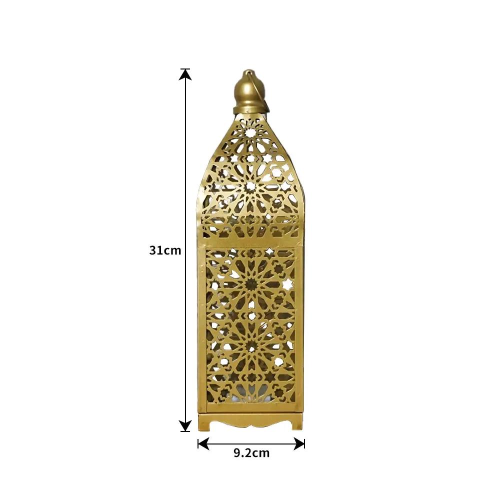 Home Ornament Iron Art Moroccan Night Light Hollow Battery Powered Masjid Lantern Vintage Eid Lamp Mosque
