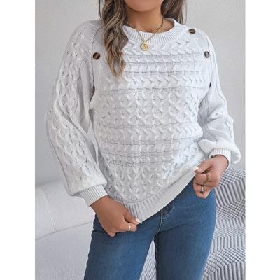 Women's New Autumn and Winter Solid Color Twist Button Lantern Sleeve Sweater