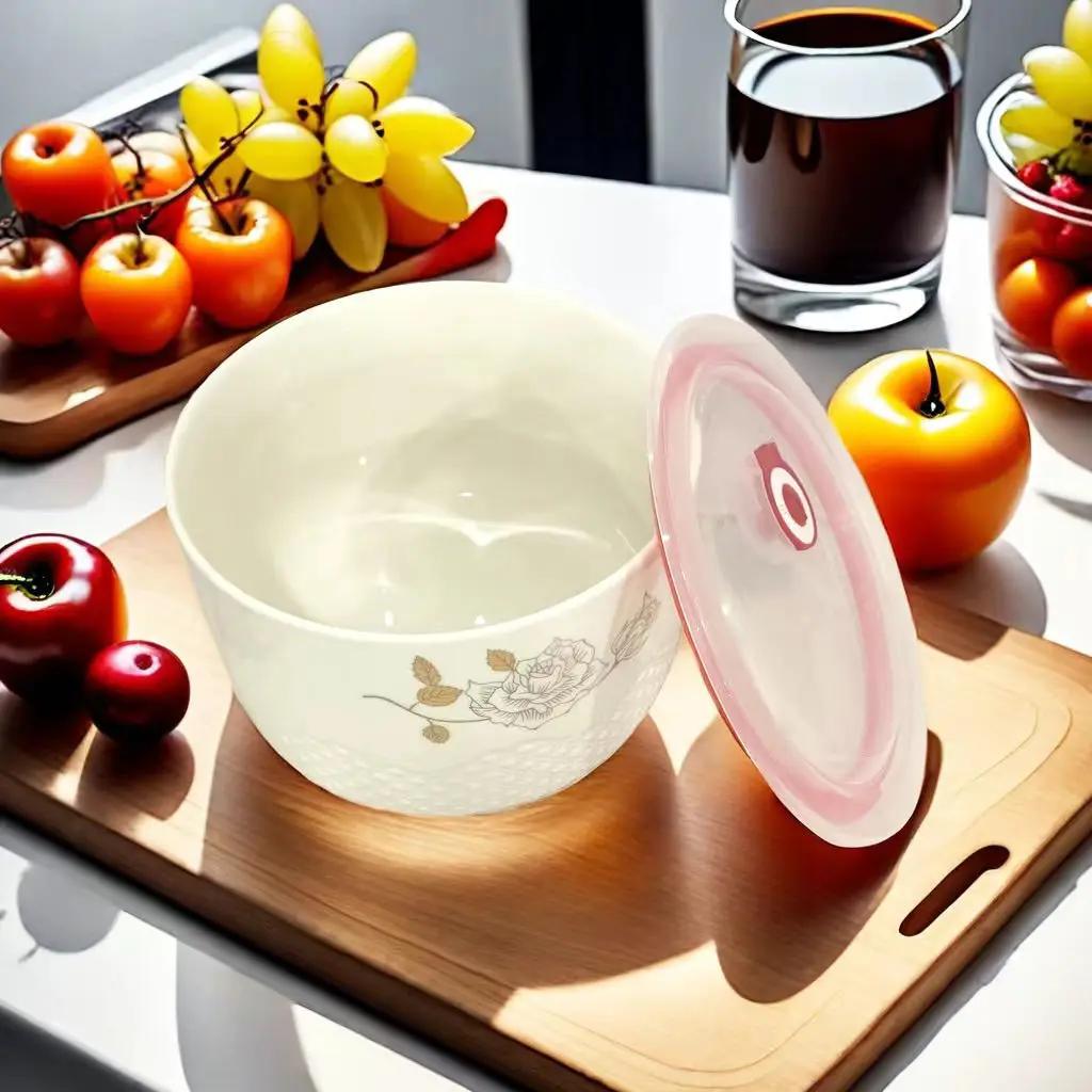 7-inch ceramic fresh-keeping bowl Large capacity foam bowl Microwave bowl Storage jar Sealed jar Large bento box