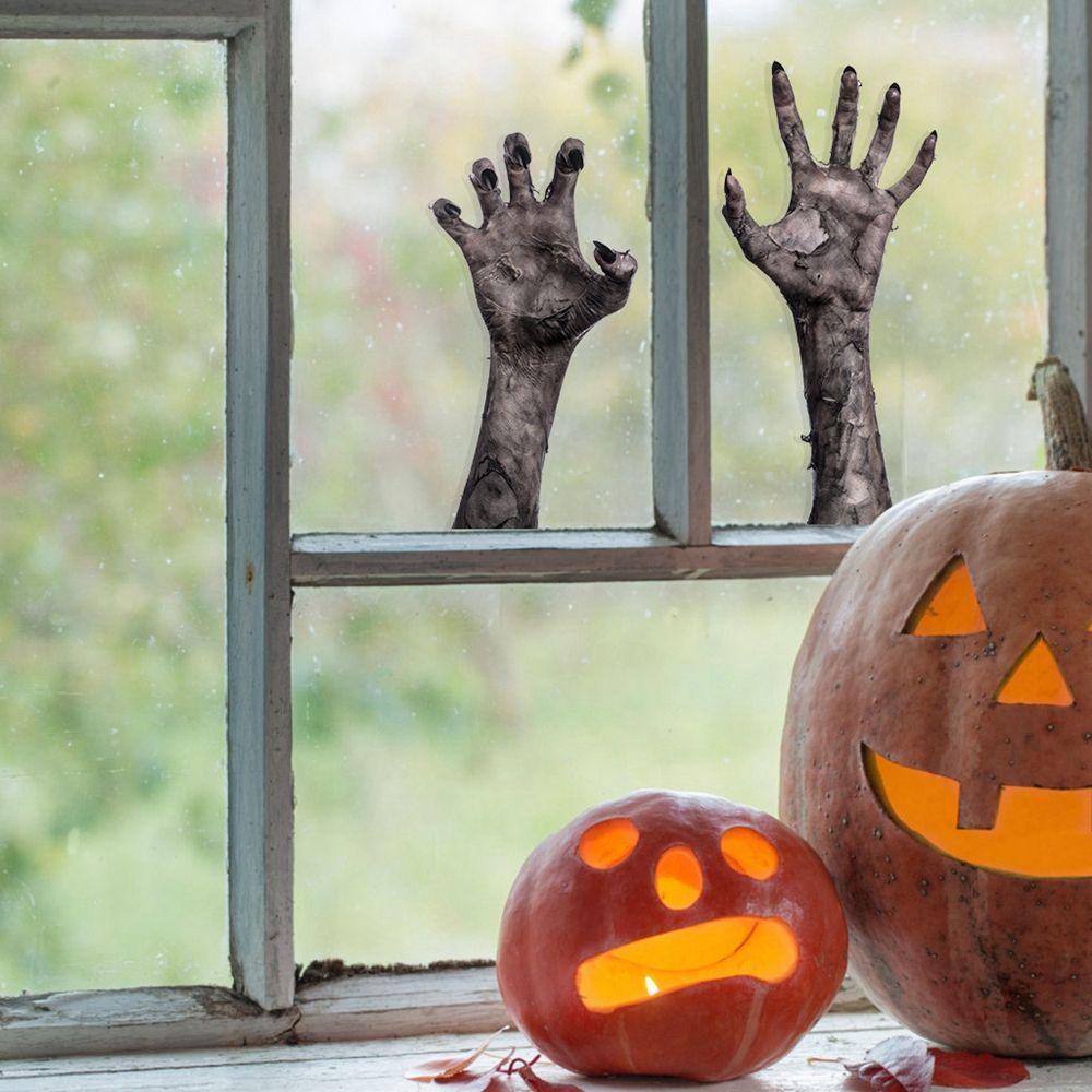 Festive White Film Halloween Party Decals Halloween Sticker Wall Sticker Window Decor Ghost Hand