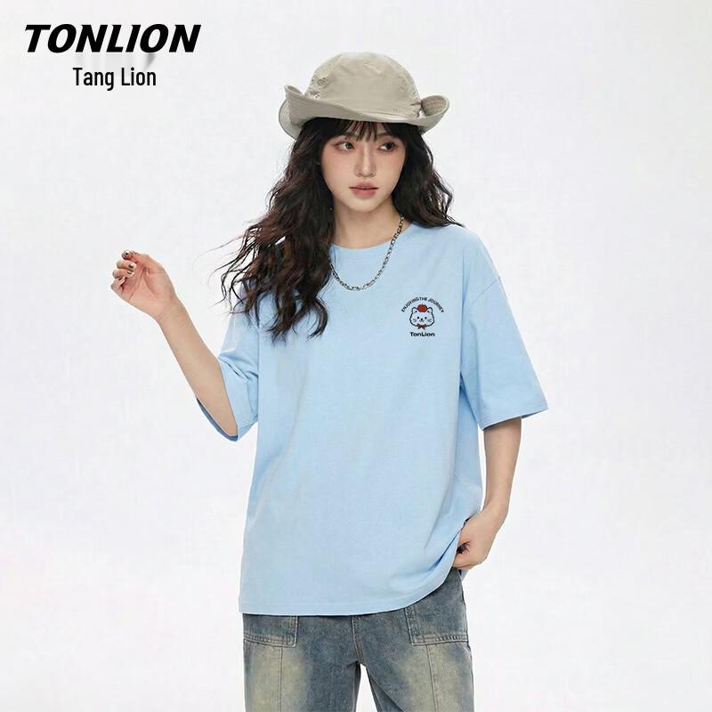 TonLion Women's Pure Cotton Loose-Fit Round Neck Short Sleeve T-Shirt