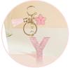 A-Z Glitter Pink Initial Letter Keychain Flowers Tassel Resin Car Keyring Women Girls Backpack Charms Accessories  Year Gifts