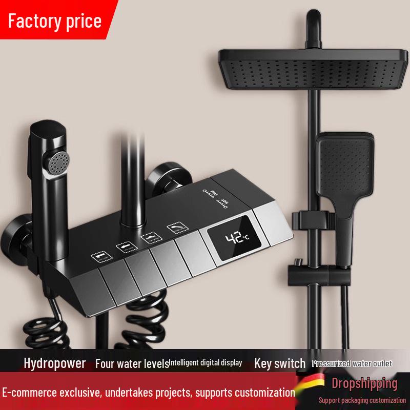 All-Copper Digital Display Thermostatic Shower Set with Piano Key Shower Head