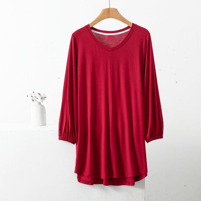Women's V-Neck Plus Size Loose-Fit Modal T-Shirt - Nine-Sleeve Casual Summer Top