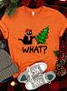Christmas Funny What Black Cat Graphic T-shirt Women Men Cartoon Cat Xmas Tree Print Short Sleeve Tee Xmas Holiday Clothing Gift