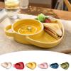 Ceramic Divided Plate with Handle for Soup and Sandwich, Sectioned Meal Tray for Everyday Meals