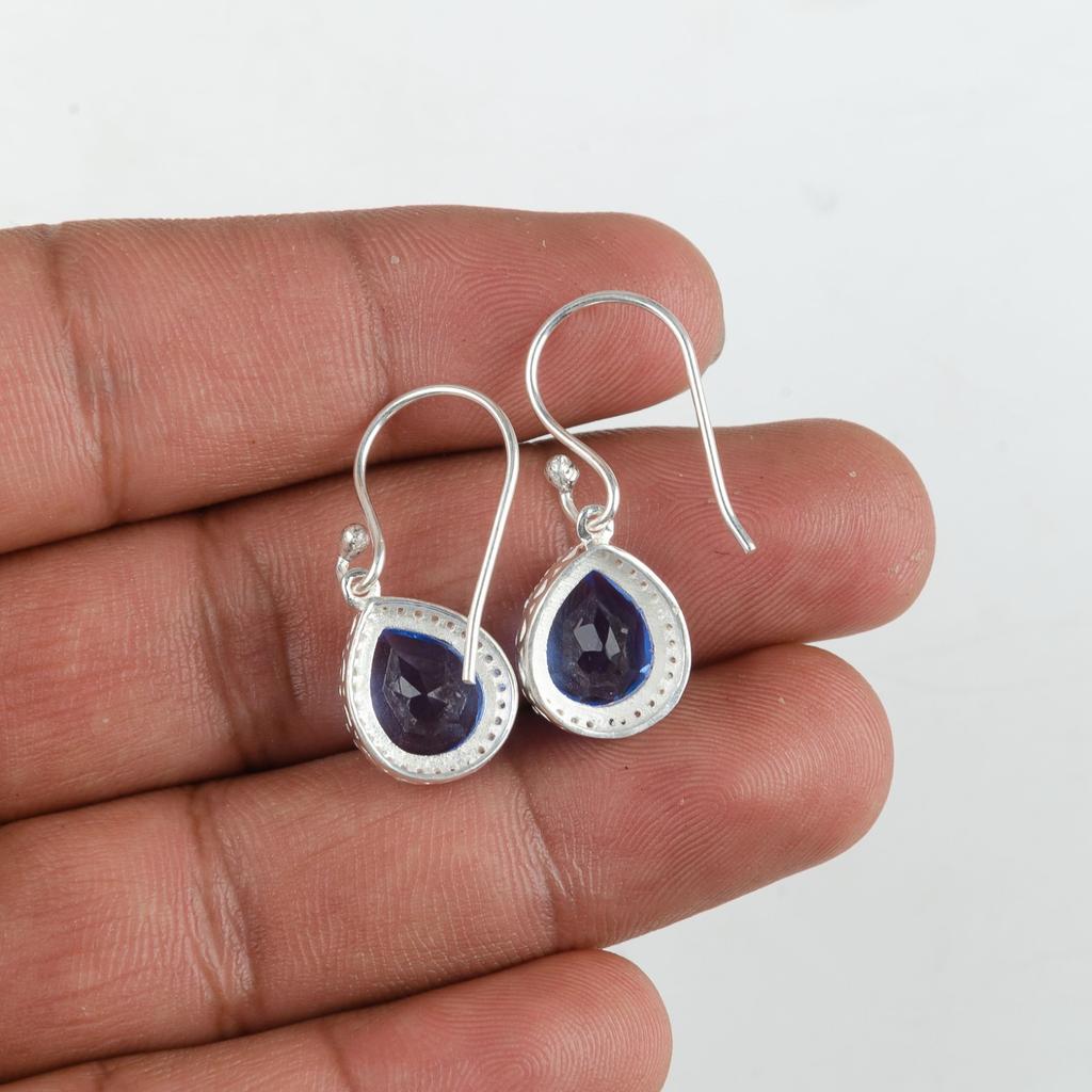 Tanzanite Gemstone 925 Sterling Silver Jewelry Zircon Drop/Dangle Earrings1.80" CZE-4-7