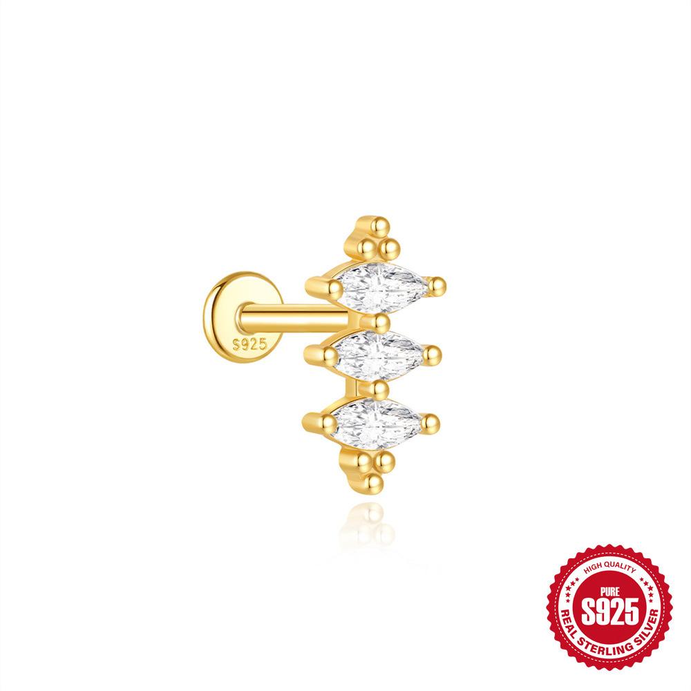 S925 Horse Eye Zircon Fringed Flat Head Cartilage Spiral Puncture Women'S Simple And Versatile Basic Stud Earrings And Ear Jewelry