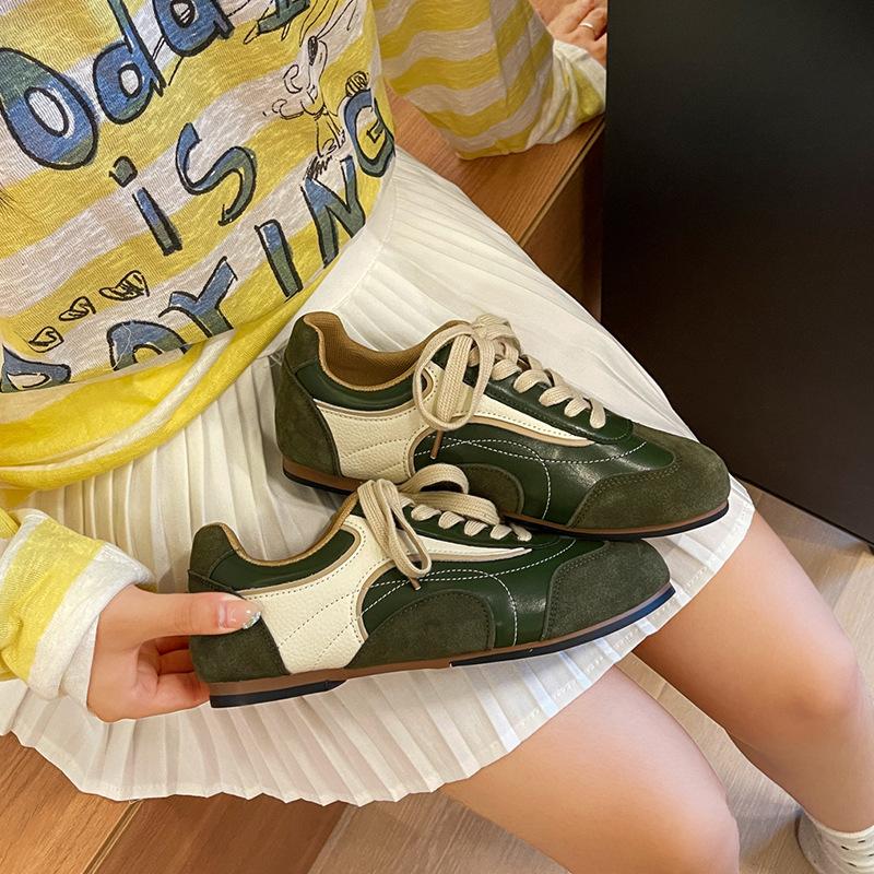 2025 summer new soft leather flat-soled German training shoes women's versatile casual sports board shoes soft-soled Forrest Gump shoes white shoes