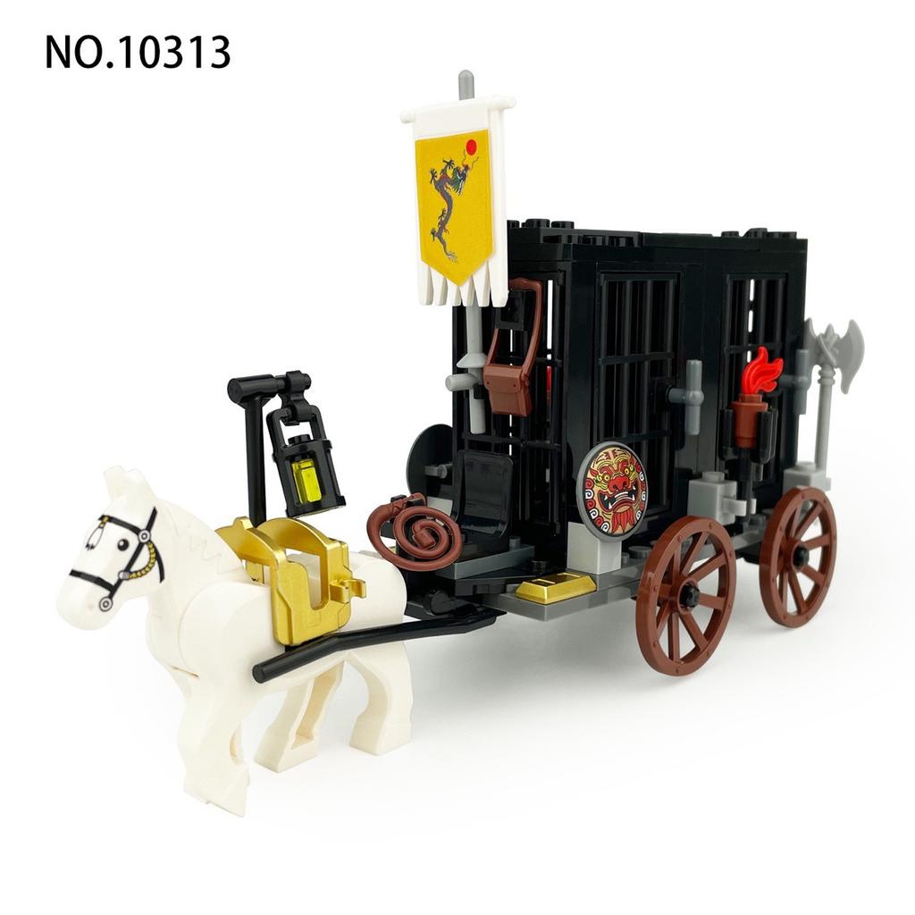 Western Journey Prison Car 10313 Children Assemble Small Particle Building Block Toy White Horse Flag Accessories