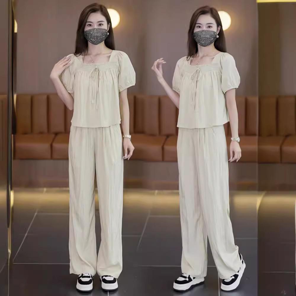 

Женский летний костюм 2024 года для похудения с квадратным вырезом и широкими брюками - Модный, омолаживающий, маленький размер, комплект из двух предметов. M [80-95 lbs]