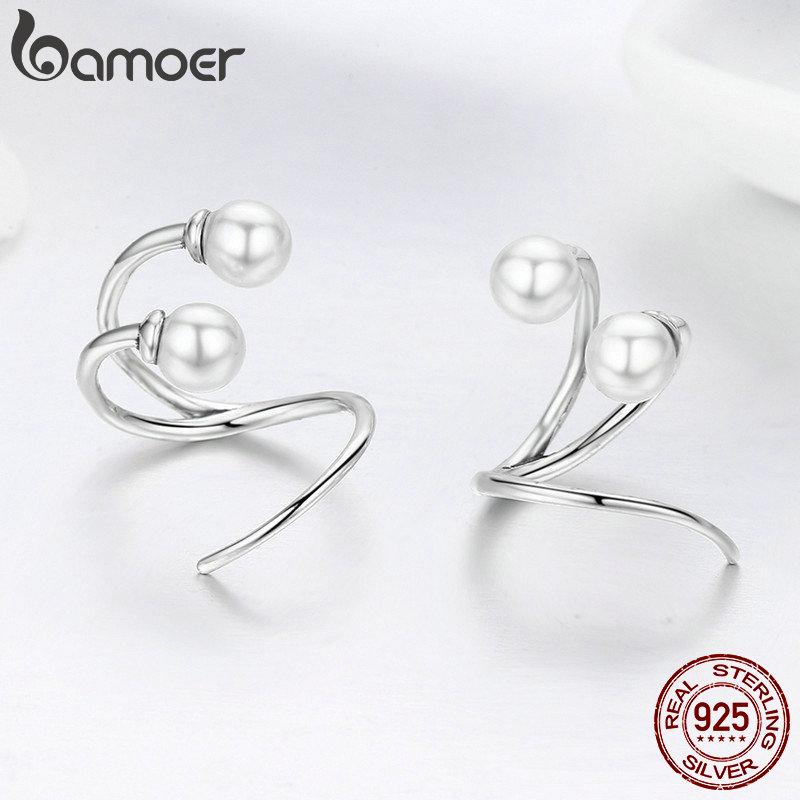 Bamoer Náušnice ze 100% stříbra 925 Elegantní náušnice z imitace perel