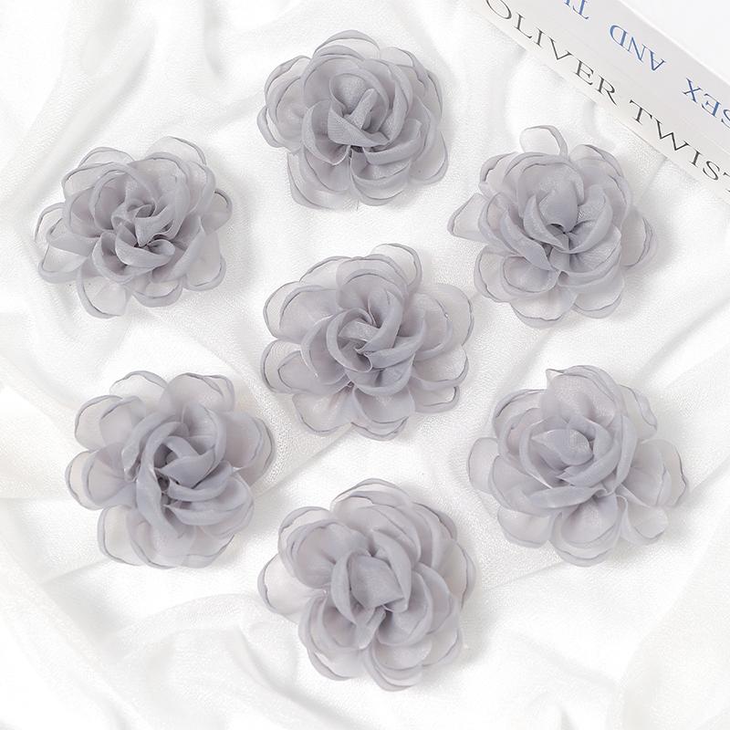 5/10Pcs 5.5cm Vintage Fabric Camellia Rose Chiffon Artificial Flowers for Women Wedding Party  Dress Decoration Craft Jewelry