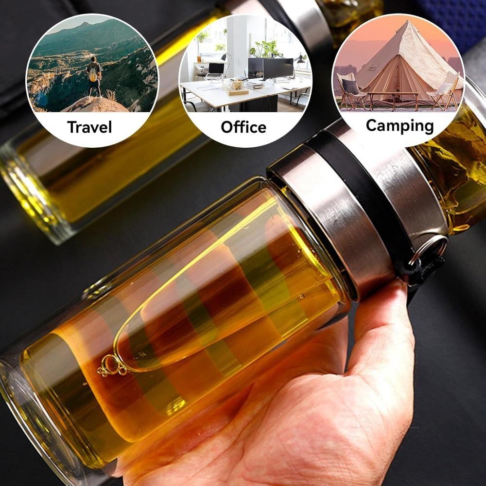 350/500ML Glass Tea Brewing Double-layer Separation Tea Water Cup with Portable Handle Leak Proof Travel Cup Does Not ContainBPA