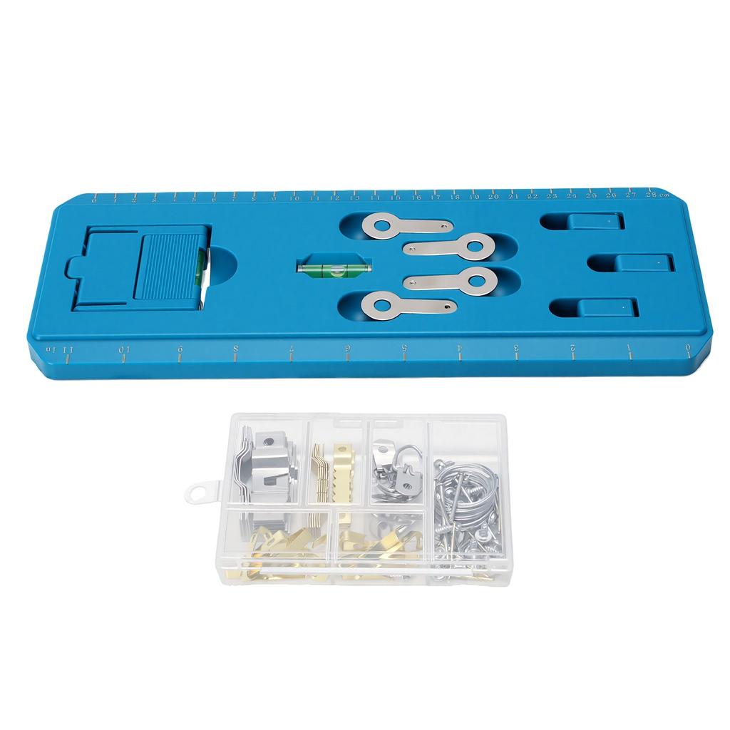 86pcs Picture Hanging Tool with Level Serrated Hook Picture Hanger Line Nails Wall Hook Frame Positioning Tool Blue