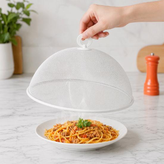 Round Metal Food Cover, Fine Mesh Food Protector, Heavy Duty Cake Dome with Handle, Dustproof Net Tent for for Outdoor BBQ Picnic