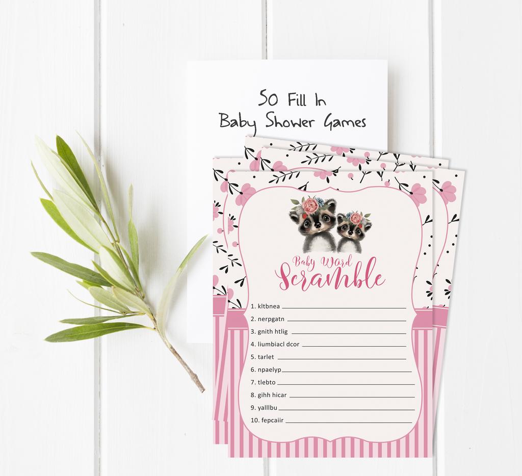 Inkdotpot Baby Shower Game Set Of 50 BabyA  AlphabetA  ABCA  Game Raccoon Jungle Animals Party