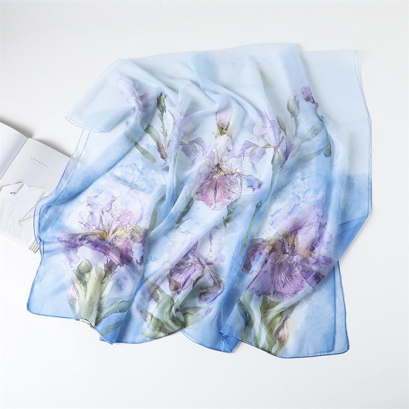 Fashion Versatile Encrypted Yourou Yarn Printing Spring and Summer Silk Scarf Large Long Scarf Travel Shawl Sunscreen Women's Scarf Headscarf