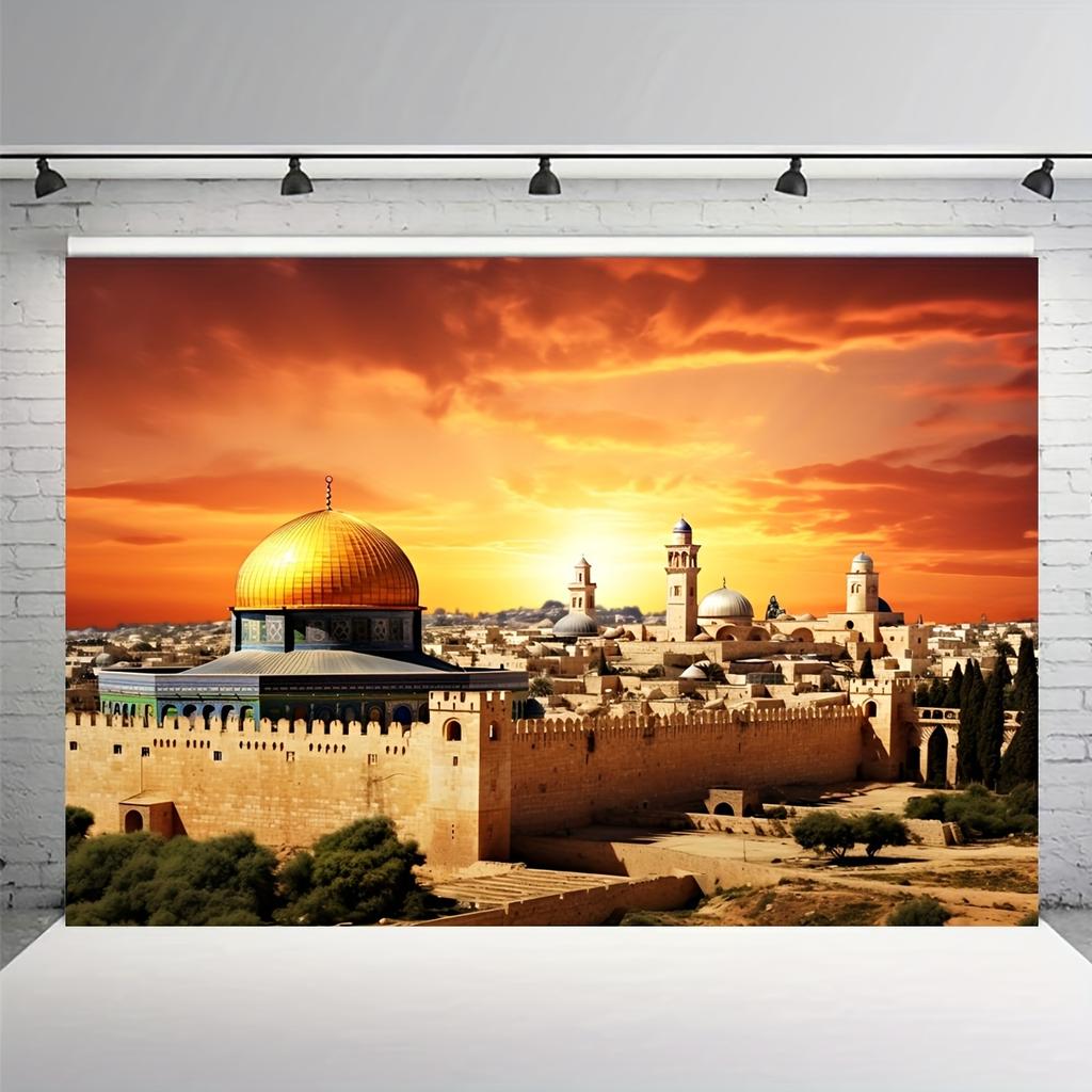 1 Piece of Jerusalem Background, Bethlehem Photography Background, Sunset Dome Rock Background, Party Room Decoration Banner