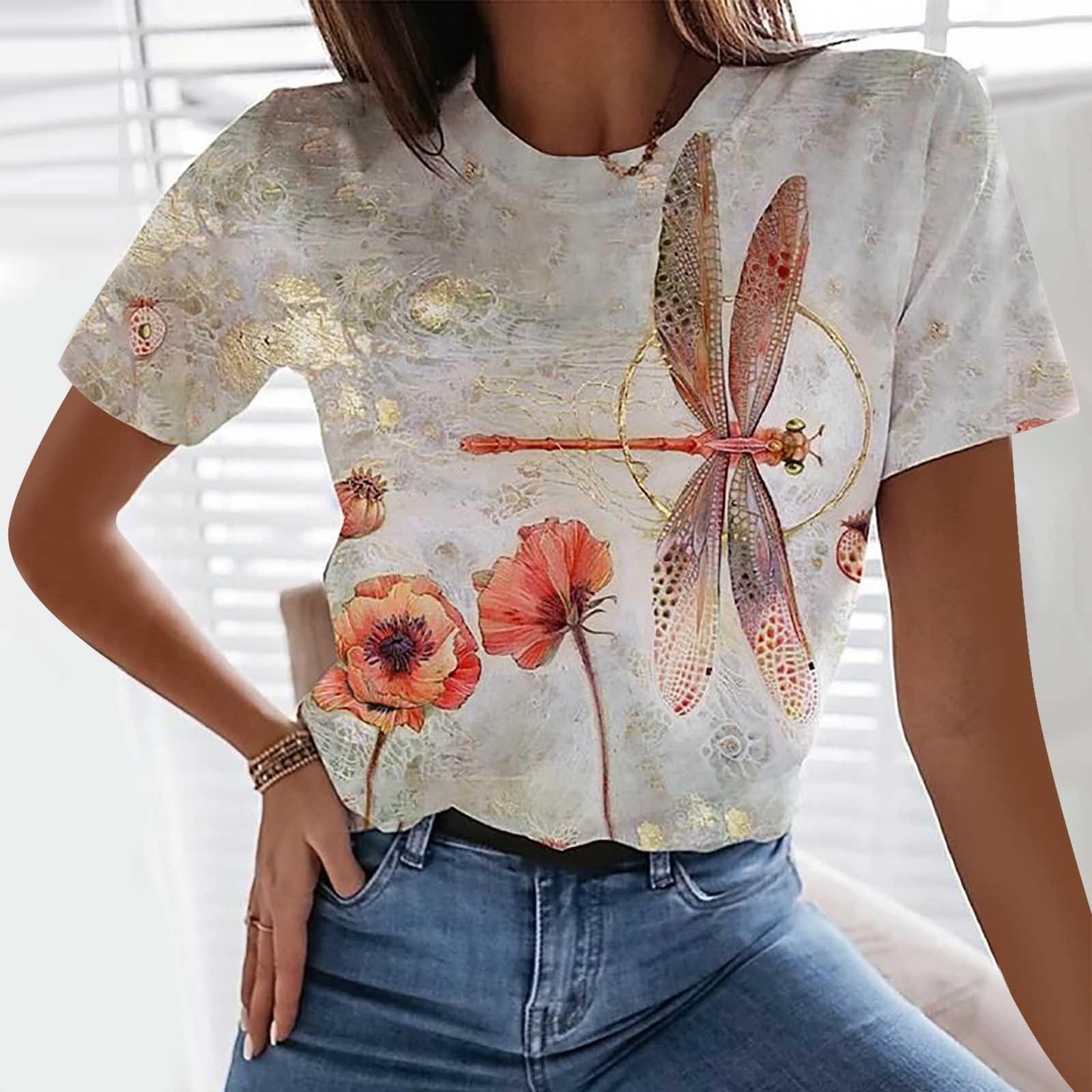 

Women s Sexy Fashion T-shirt Casual Short-sleeved Summer Printed Tops XL білий