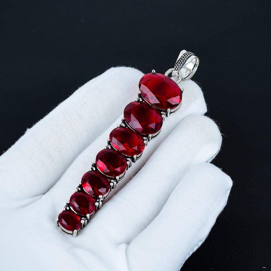 Red Garnet Pendant, 925 Sterling Silver Pendant, Handmade Pendant, Antique Pendant, Red Garnet Gemstone Pendant, Valentine's Day Gift