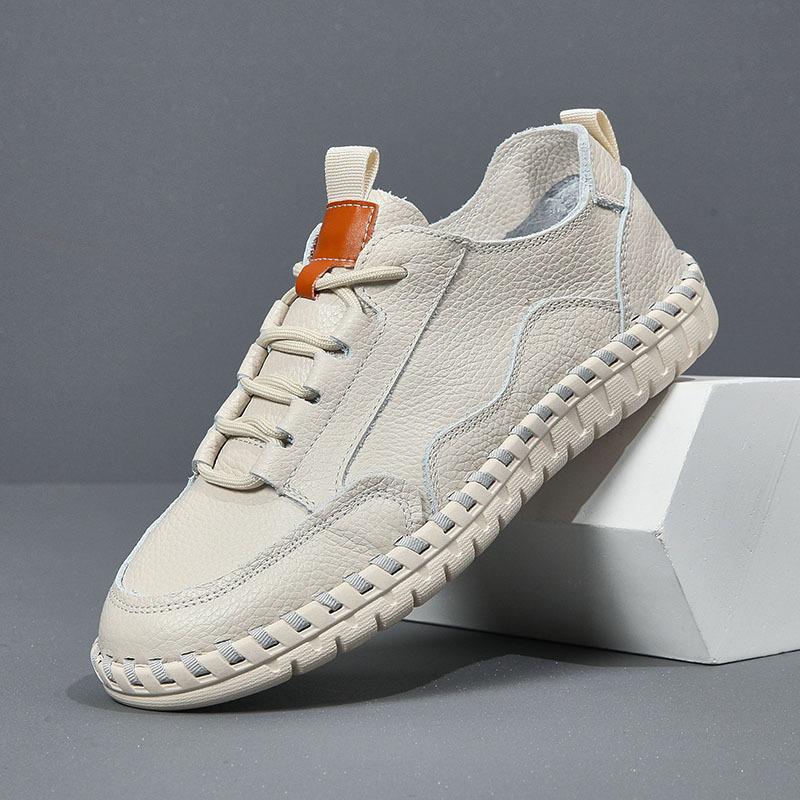 Fashion Leather Casual Shoes Men's Spring Autumn Cowhide Men Breathable and Sweat Absorbing Soft Soled Bean Shoes Mens Loafers Sneakers