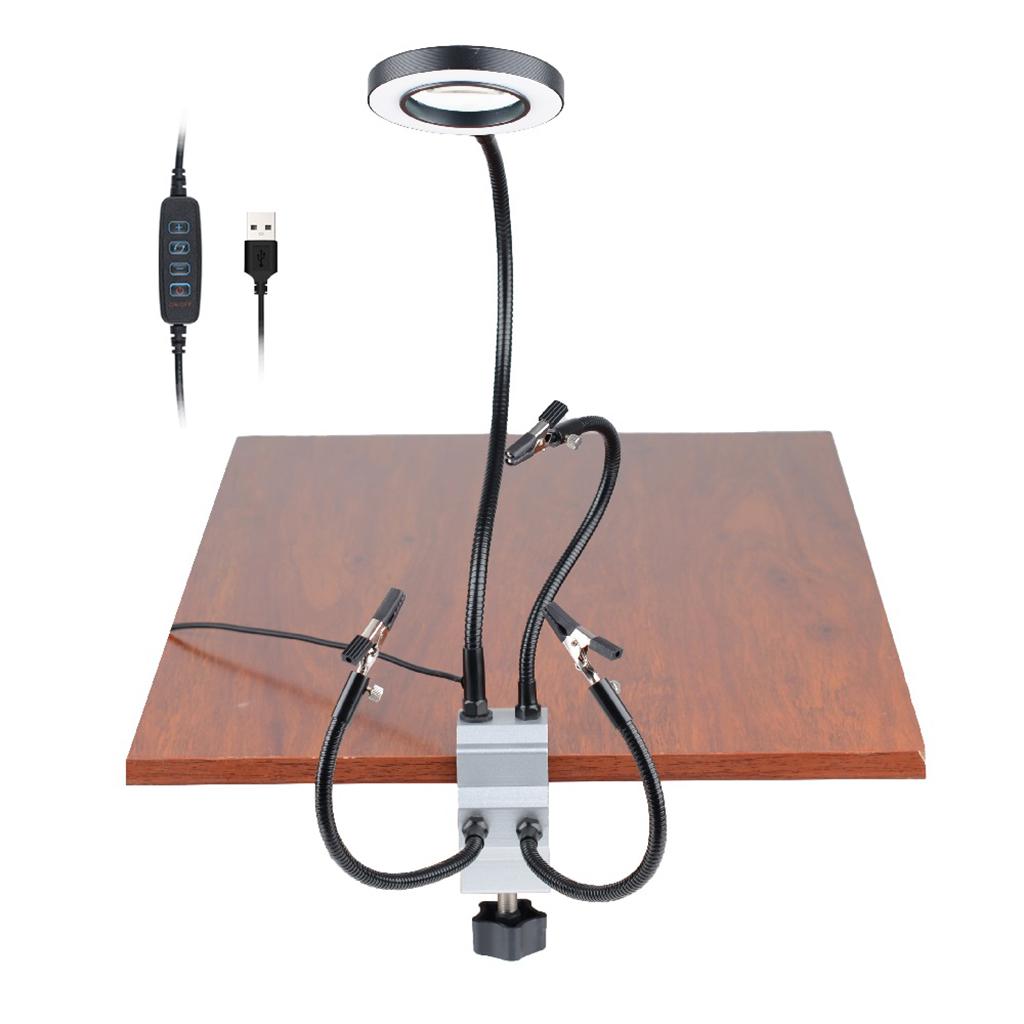 Helping Hands Soldering Third Hand PC-B Holder Tool LED Lighted Magnifying with 4 Flexible Arms Electronics Repair