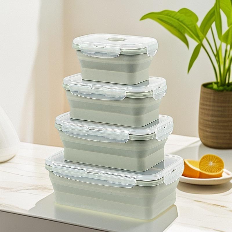 Collapsible Silicone Lunch Box Set: Microwave Steaming, Fresh-Keeping, 4-Piece Bento for Office & Picnic