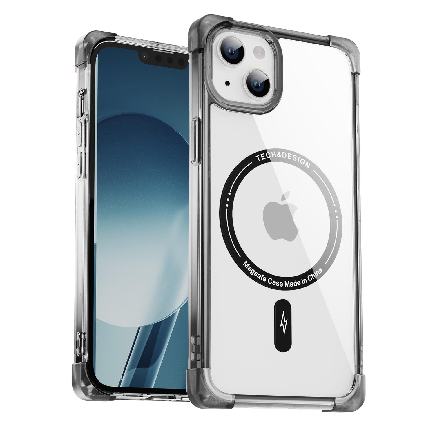 

YSM Reinforced Corners Series for iPhone 13 6.1 inch Case Compatible with MagSafe Clear Big Rear Lens Hole Cover Transparent Black