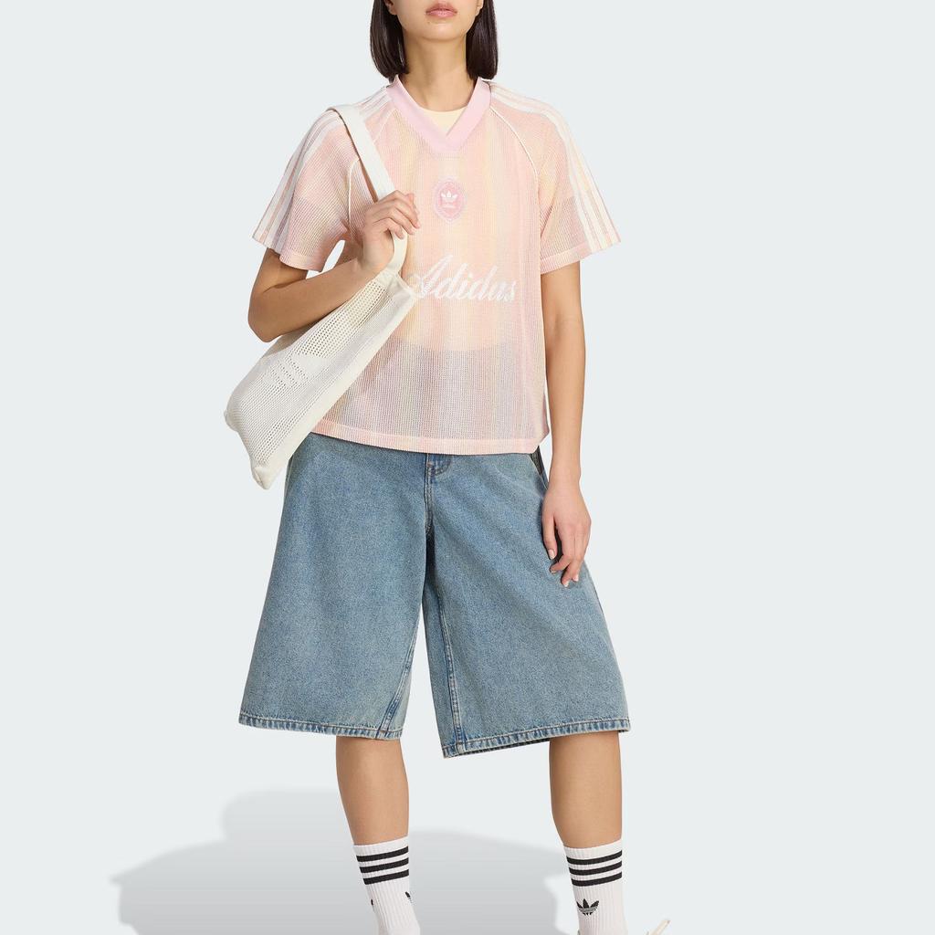 adidas Originals Knitted Glow Skin-Friendly Sports V-Neck Short Sleeve Raglan T-Shirt Women Tops KY3161