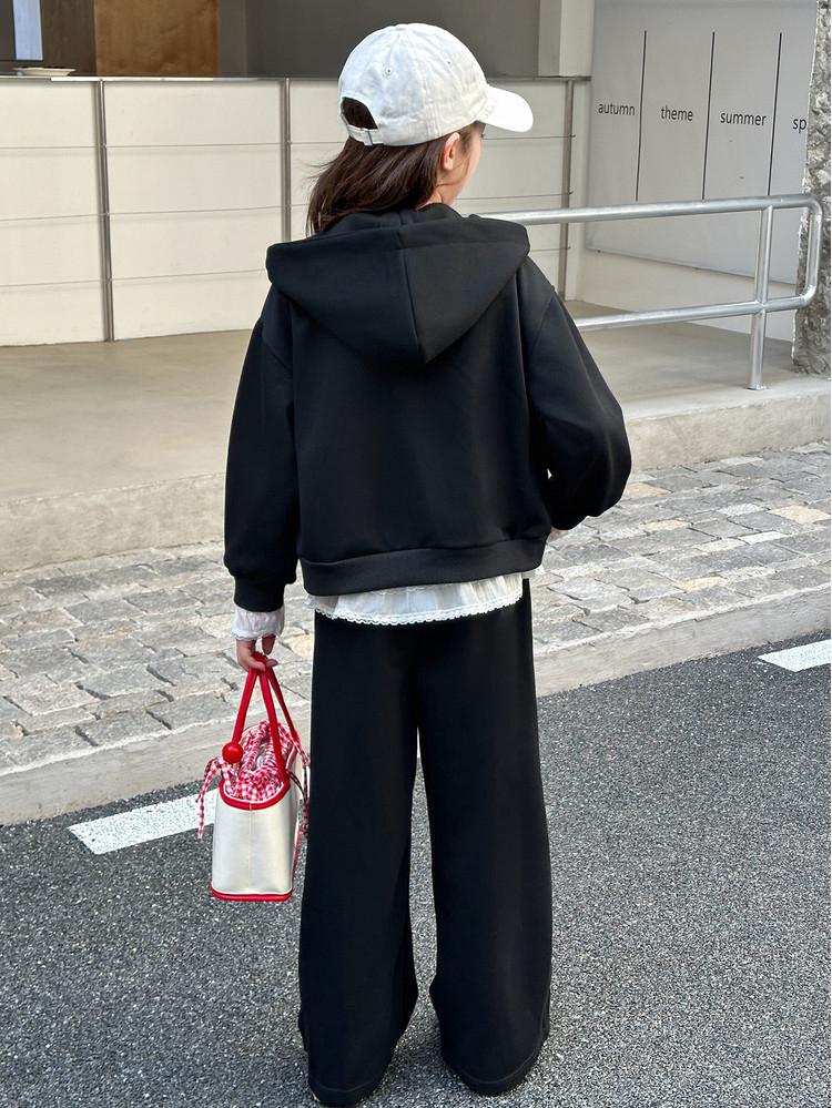 2025 New Style Girls' Hooded Sweatshirt & Wide-Leg Pants Two-Piece Set for Spring and Autumn