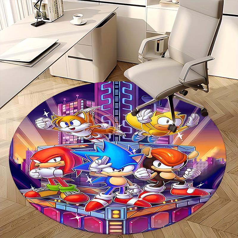 1pc Sonic the Hedgehog Anime Cartoon Design Round Carpet - Office Chair Mat, Non-Slip Rug for Home Decor, Living Room, Bedroom, Game Room, Dormitory,