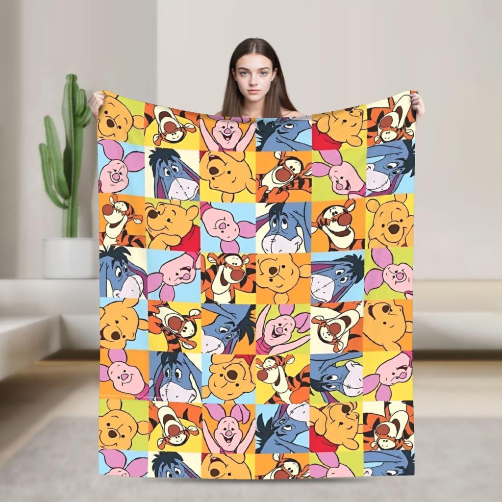 Winnie the Pooh Cartoon Blanket Piglet Tigger Eeyore Flannel Funny Breathable Throw Blankets for Home Spring/Autumn,