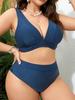 2025 Women Solid 2 Piece Plus Size Bikini Set Strapped Large Big Swimsuit High Waist Chubby Backless Lady Curvy Bathing Suit
