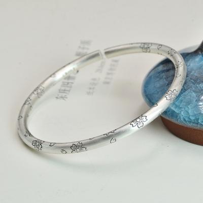Zuyin 9999 Retro Mattiertes Kirschblüten-Armband Offen Reines Silber Schlichte Kunst Massiv Mutter Freundin Geschenk Armband