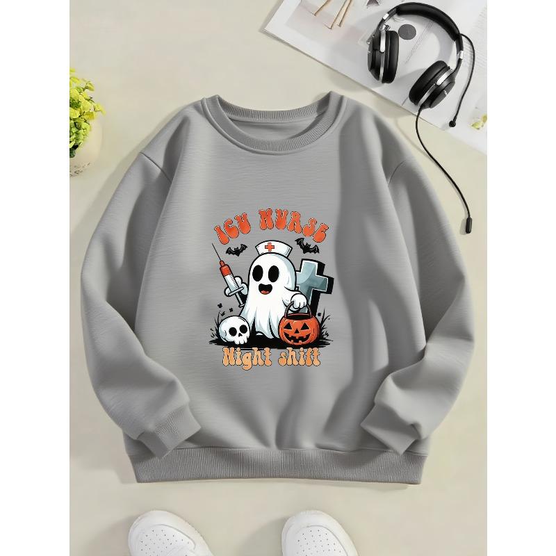 Kids Sweatshirt, Crew Neck Lightweight Sweatshirt with Fashionable Halloween/Christmas Print and Football Accessories Trendy Elements