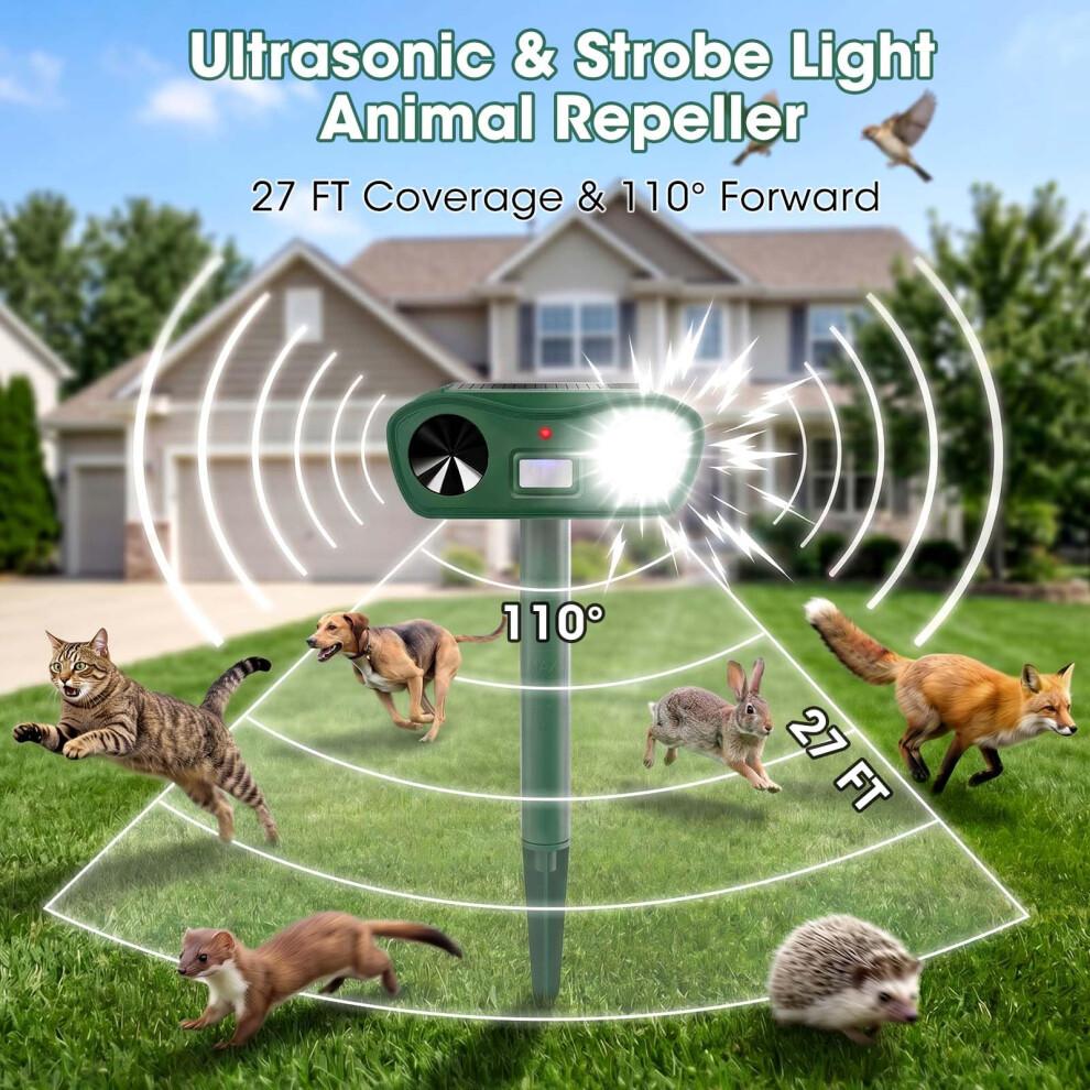 Solar Ultraschall Tierabwehr für Außenbereich, Wasserdichte Katzenabwehr für Gärten UK mit Bewegungssensor & Blitzlicht, USB-Aufladung, Hält Katze Hund Fuchs S