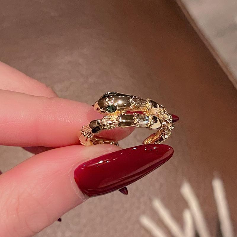 Medieval Retro Fashion Gold Serpentine Open Ring Elegant Exquisite Zircon Personalized Accessories Women
