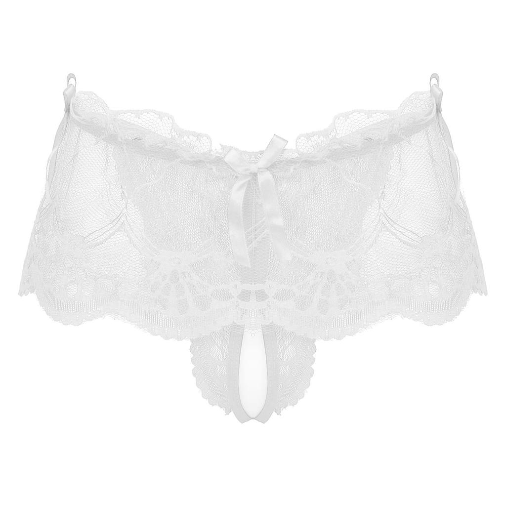 Mens Sissy Lace Panties Crotchless Underwear Lingerie Ladies Briefs Floral Briefs Bow Panties
