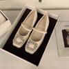 Fashion Women's Flat Shoes 2025 Spring/Summer Mary Jane Square Toe Anti Slip Elegant Banquet Crystal Rhinestone Women's Fashion Shoes