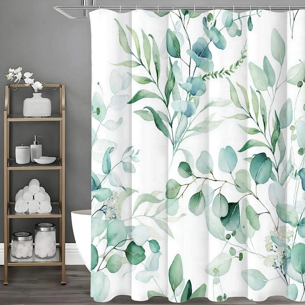 Watercolor Greenery Shower Curtain: Elegant, Nature-Inspired Bathroom Decor for Fresh, Serene Ambiance and Peaceful Retreat