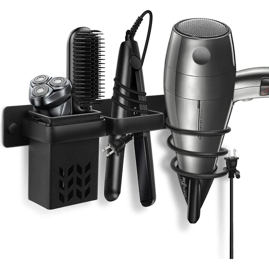 Pxcl Hair Dryer Holder, Wall Mounted Hair Dryer Organizer Holder, Multi-function Bathroom Tool Holder With Storage Rack,superma,1 Piece,black