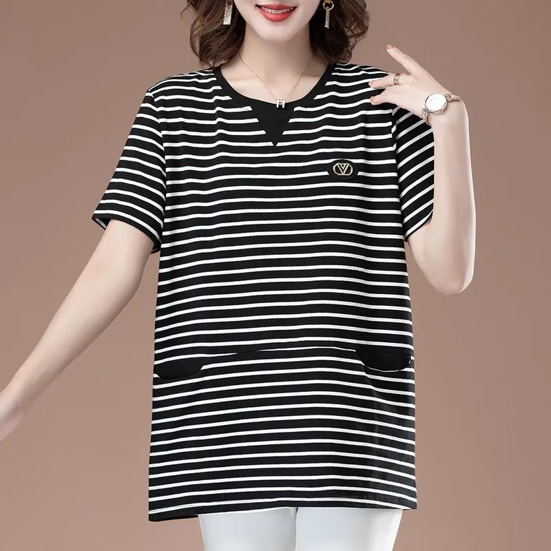 Striped Short-sleeved T-shirt for Women New Summer Top Stylish Half-sleeved T-shirt