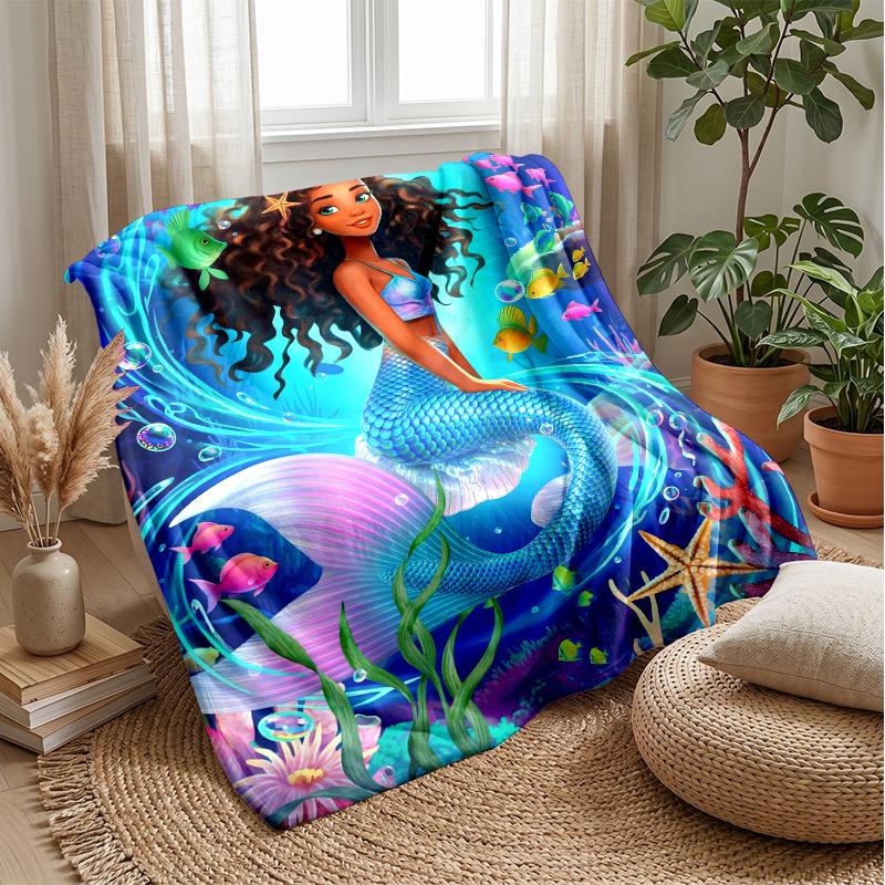 Mermaid Fantasy Underwater World 4 Theme blanket Lightweight Warm Flannel Blanket Decorative Throw Blanket for Home Decoration