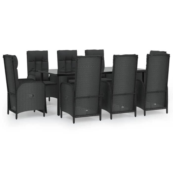 VidaXL Mobilier à dîner de jardin 9pcs et coussins noir résine tressée 3185196