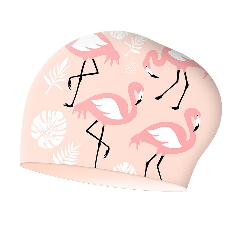 Große Badekappen Damen Mode Druck Ohrenschutz Lange Haare Wasserdicht Silikon Badekappe Badehüte Schwimmzubehör
