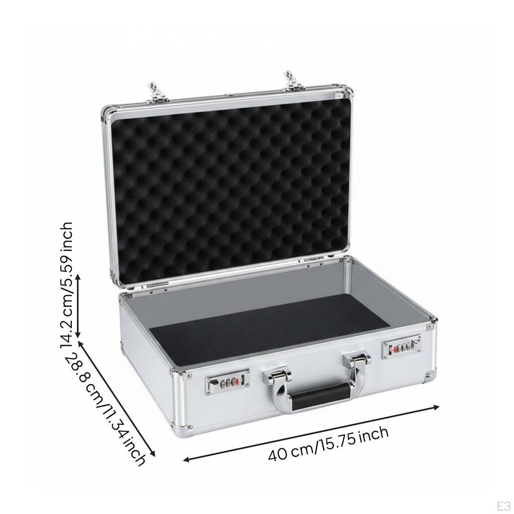 Hard Case with Foam Insert Combination Lock Aluminum Briefcase Ergonomic Handle