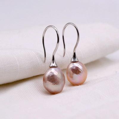 Pearl Earrings Color Natural Freshwater Pearl Big Hook Silver Earrings Baroque Pearls Simple Ladies Earrings Girls Gift Choice