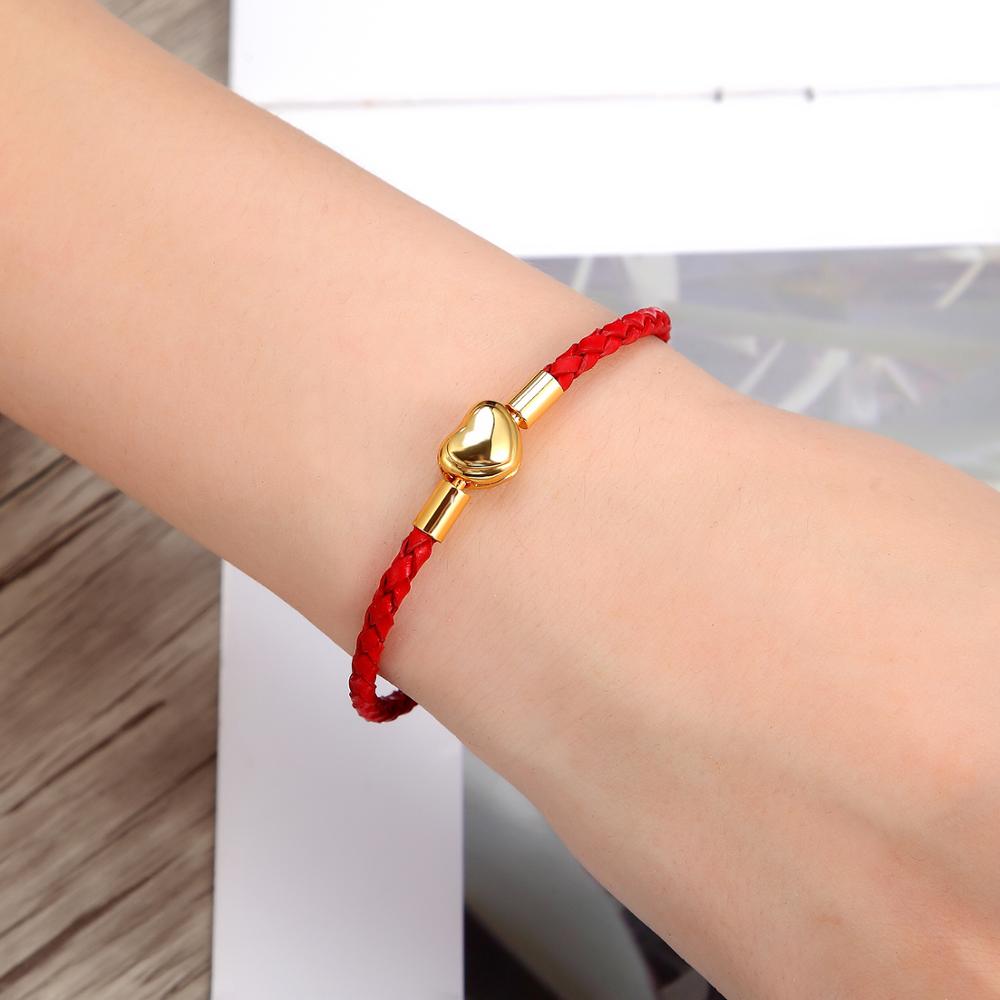 Fashion Women Gold Plated Lover Bracelet Bangle Leather Chain With Love STAINLESS STEEL Clasp Pan Bracelet Bead Charms Bracelet